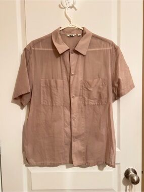 UniqloU women's Short-Sleeve Button-Down Shirt - Dusty Pink